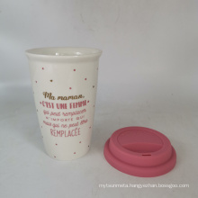 ceramic double wall take away mug stock with silicon lid and design